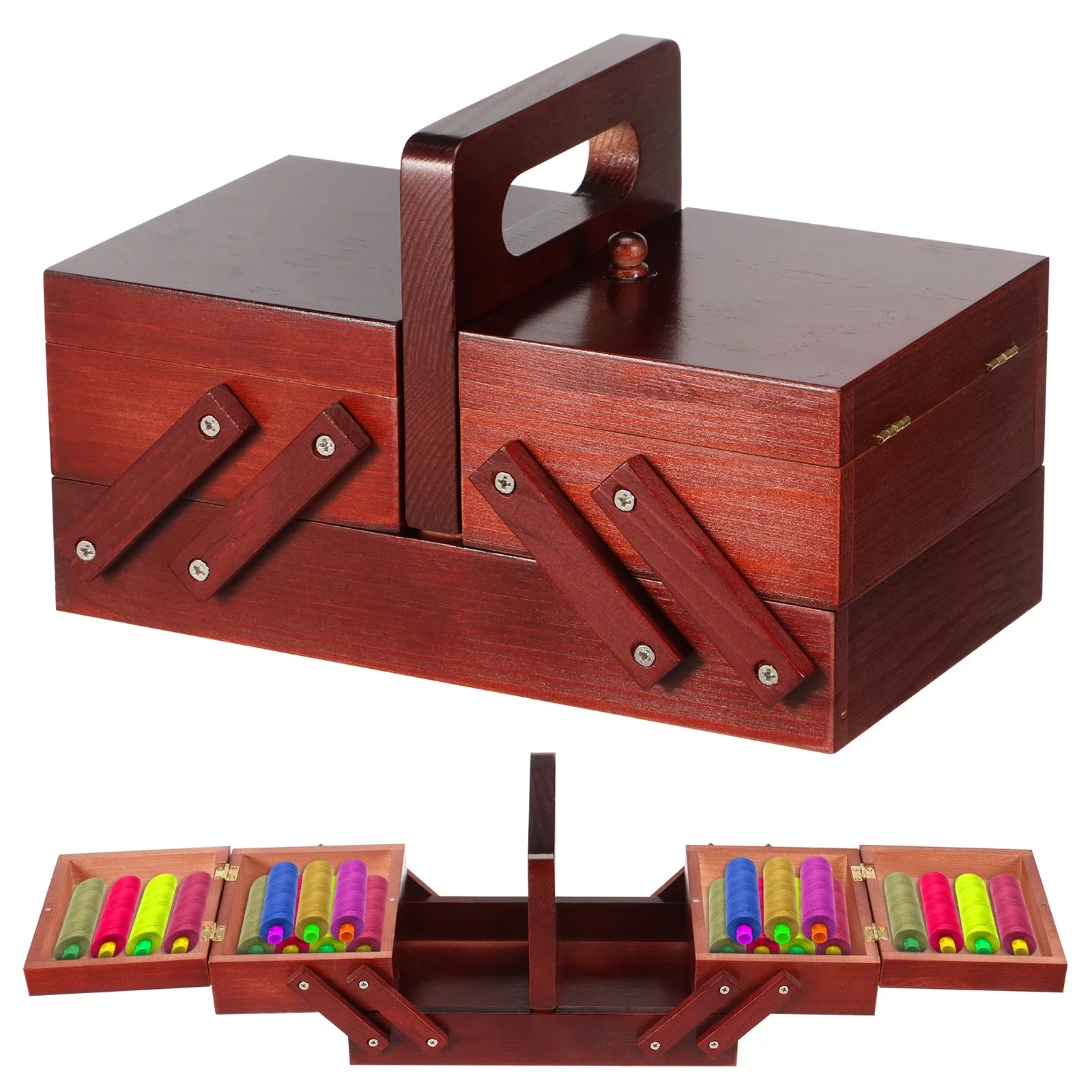 Thread Bobbins Empty - Expandable Sewing Thread Box Wood Vintage